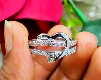 14K White Gold Finish, 1.00 CT Round Cut White Diamond, Heart Shape Love Proposal Ring