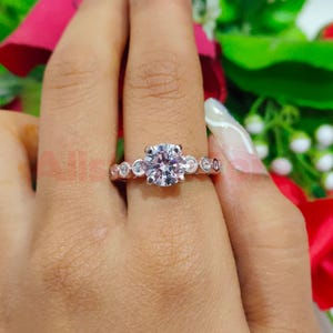 2.20 Ct Moissanite Engagement Ring: White Gold Finish Sterling Silver Solitaire