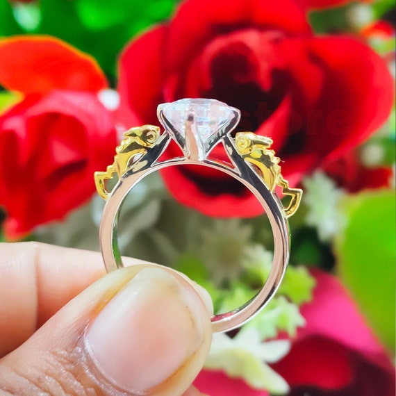 Pikachu Ring 2 Ct Round Brilliant Cut White Sapphire Anime Inspired Ring Statement Ring Solitaire Engagement Ring 925 Sterling Silver Etsy