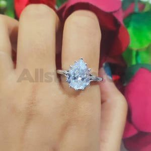 3 Ct Pear Cut White Moissanite, Solitaire Wedding Engagement Ring, Best Proposal Ring, 14K White Gold Finish Silver, Women&#39;s Jewellery Gift
