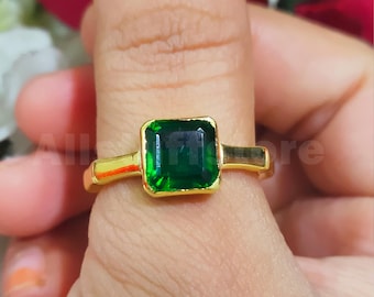Solitaire Engagement Ring, 2.00 CT Asscher Cut Green Diamond, 14K Yellow Gold Finish