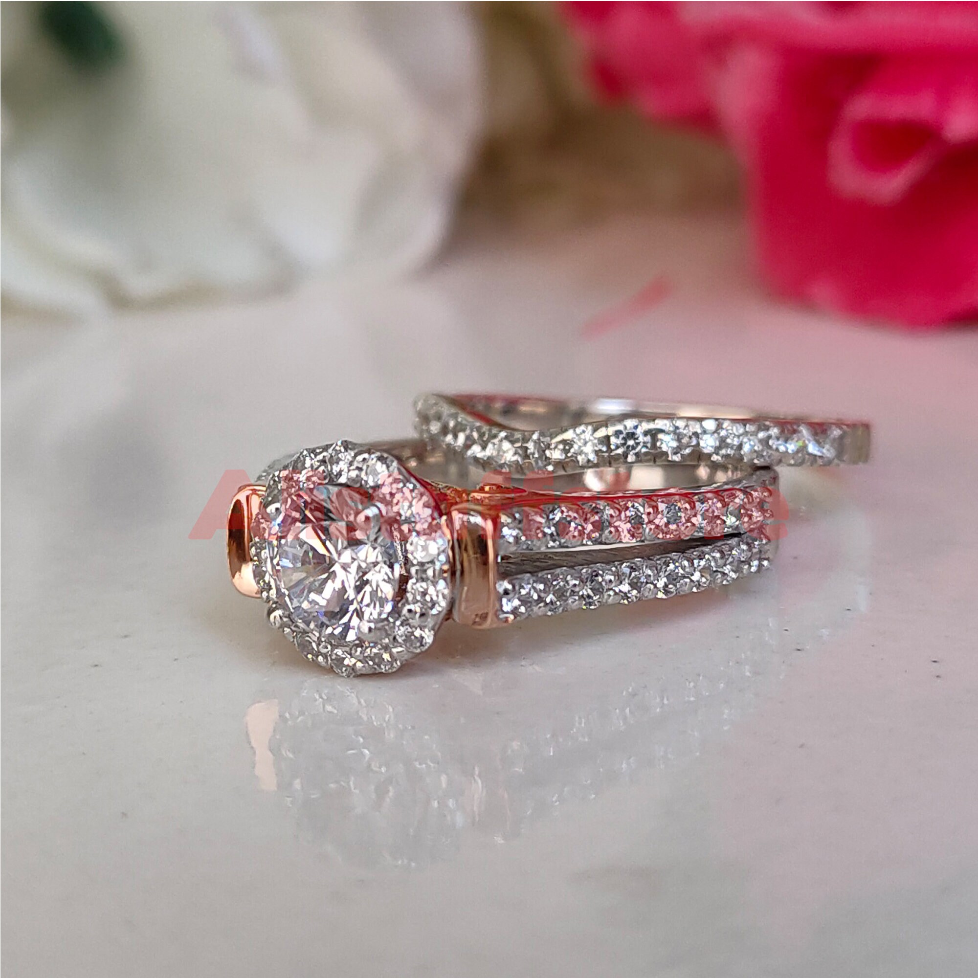 Bridal Halo Wedding Engagement Ring Set 2.50 Ct Round Cut | Etsy