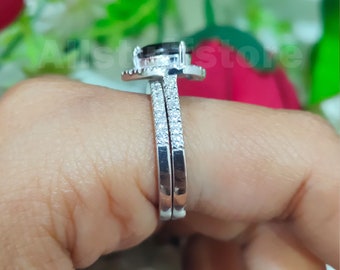Ringheart His & Hers Couple Rings Set - Black Heart Cz & Titanium Steel Crown Band, Wedding Promise