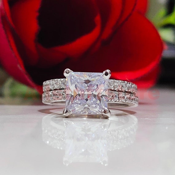 Bridal Ring Set 3 Carat Princess Cut White Sapphire Solitaire