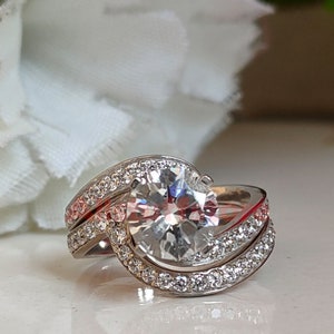 925 Sterling Silver, Unique Wedding Ring Set For Women ,2CT Round Cut Proposal Anniversary Ring, Bypass Engagement Ring Set, White Gold Over