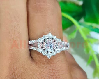 Enchanted Disney Wedding Ring, 2 CT Round Cut White Moissanite, 14k White Gold Finish