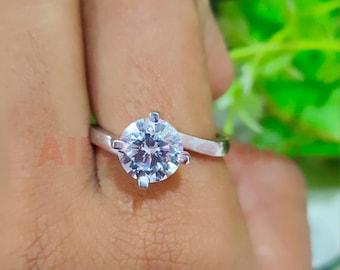 1.50 CT Round White Moissanite, 14k White Gold Finish, Bypass Solitaire Engagement Ring