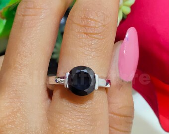 14k White Gold Finish, 1.50 CT Round Black Diamond, Tension Set Solitaire Engagement Ring