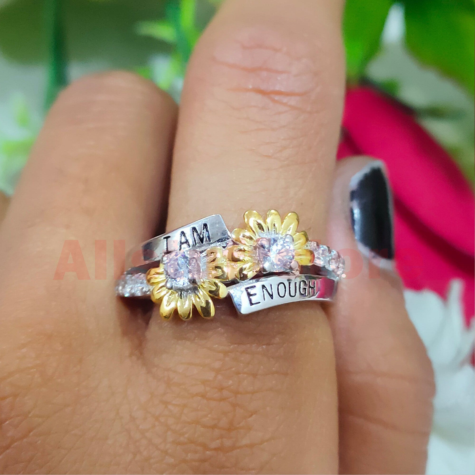 I Am Enough Ring Round Cut White Sapphire Sunflower Shape Ring