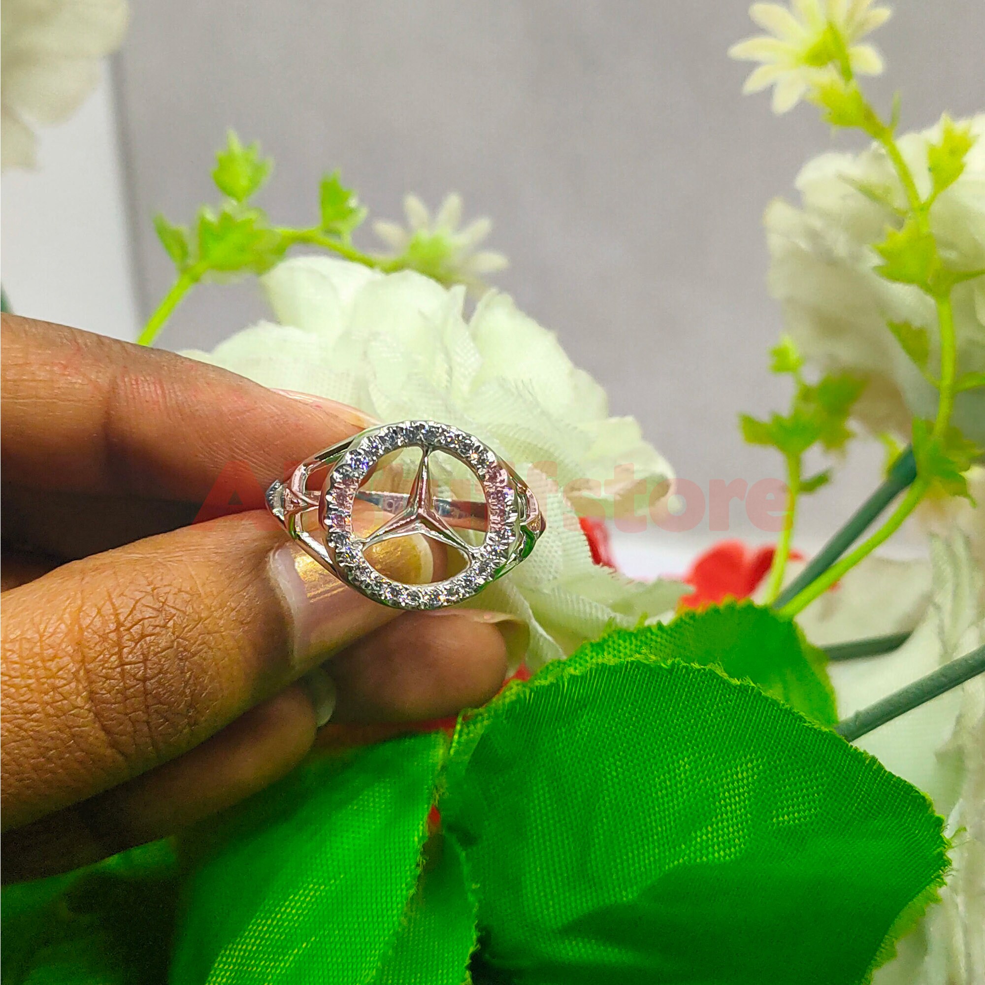 Mercedes Benz Ring, White Sapphire Sterling Silver Signet - Etsy