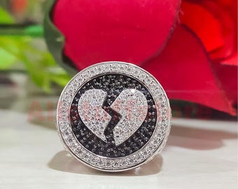 3.50 CT Round Black & White Diamond, Hip-Hop Heartbreak Men's Ring, 14K White Gold Finish