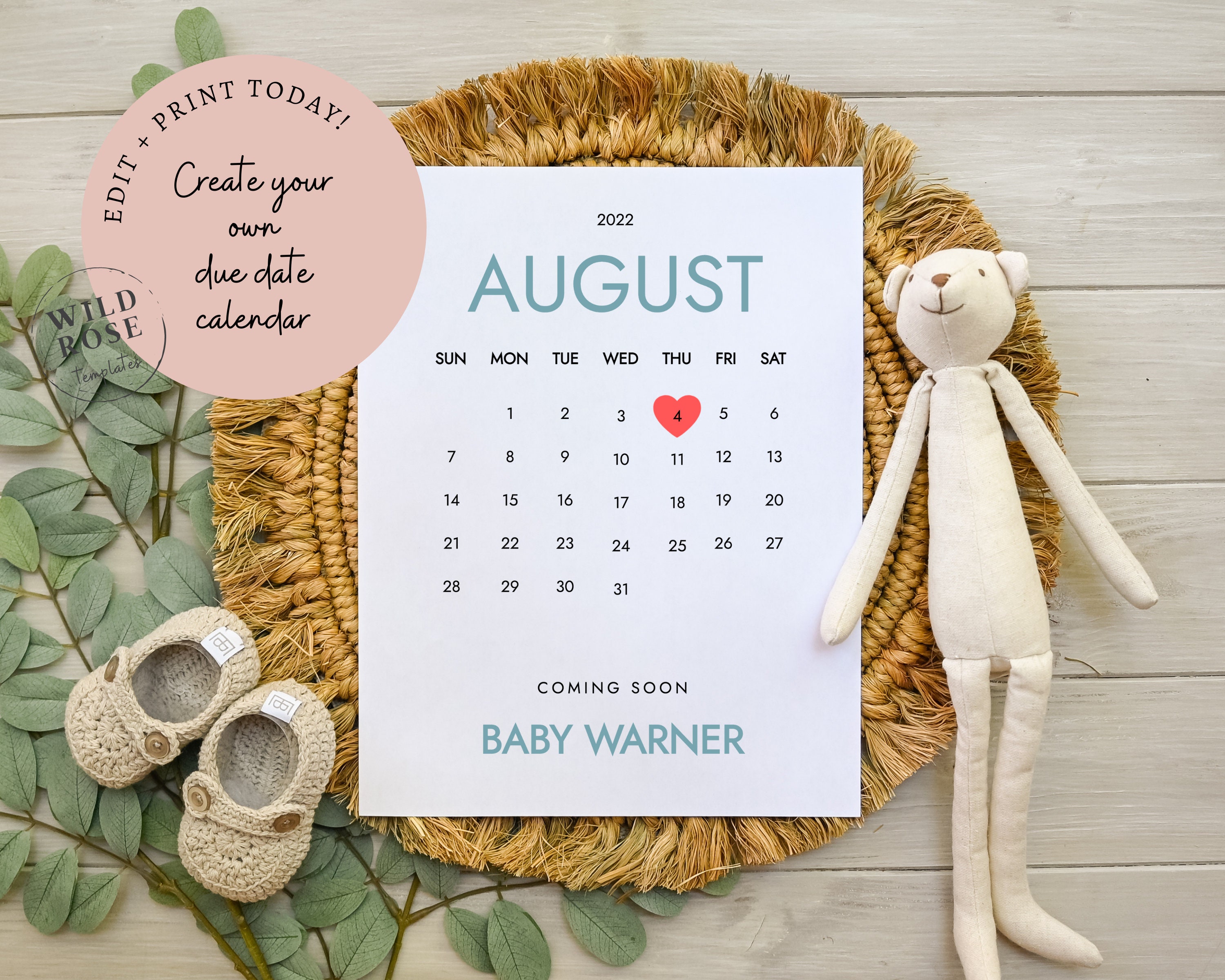 Editable Pregnancy Announcement Calendar August 2022 Etsy España