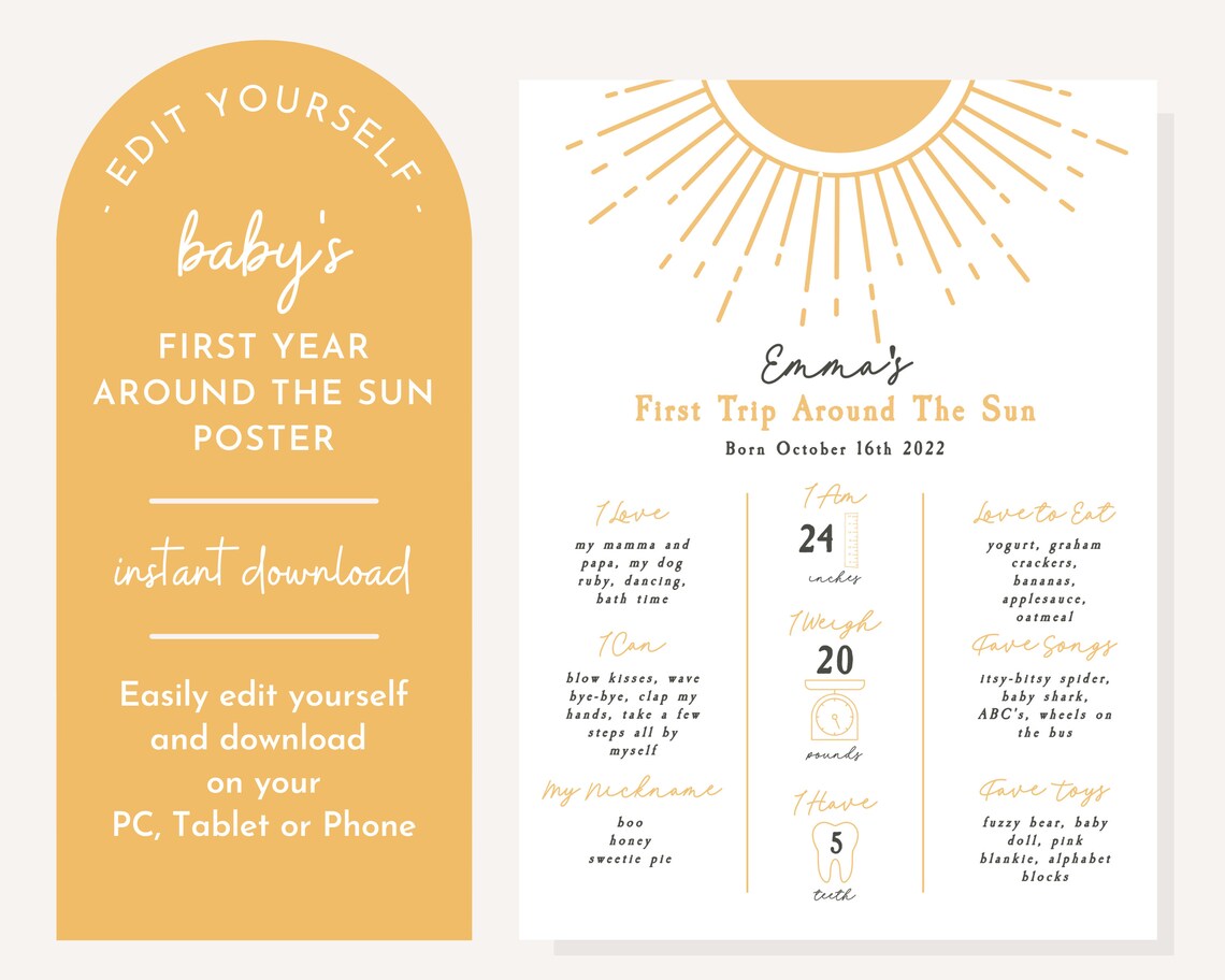 Editable First Year Printable Baby Poster Milestone Poster - Etsy