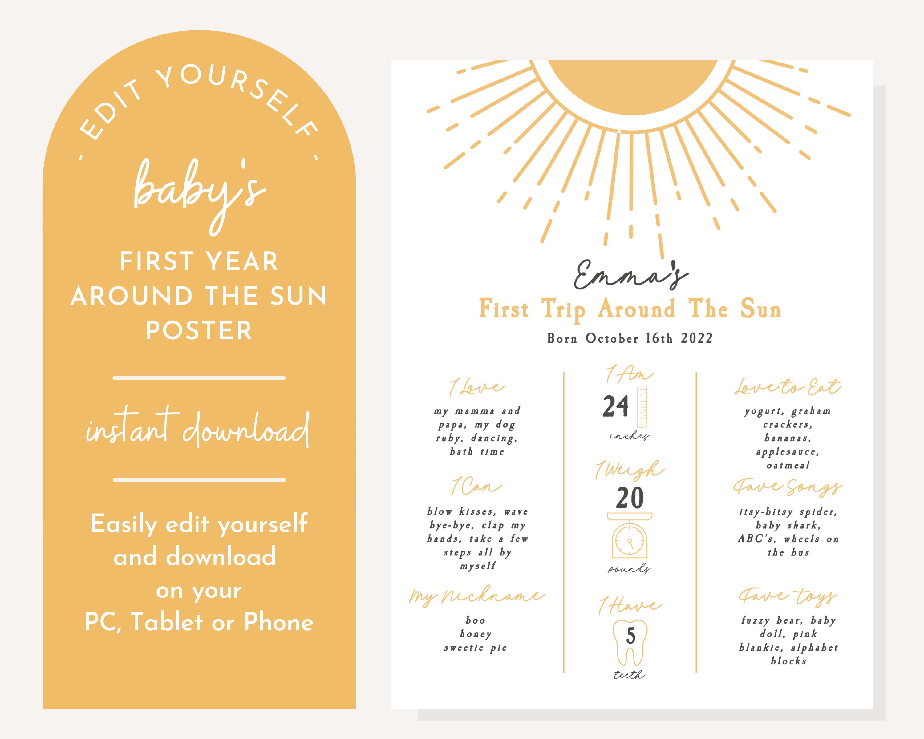Editable First Year Printable Baby Poster Milestone Poster - Etsy