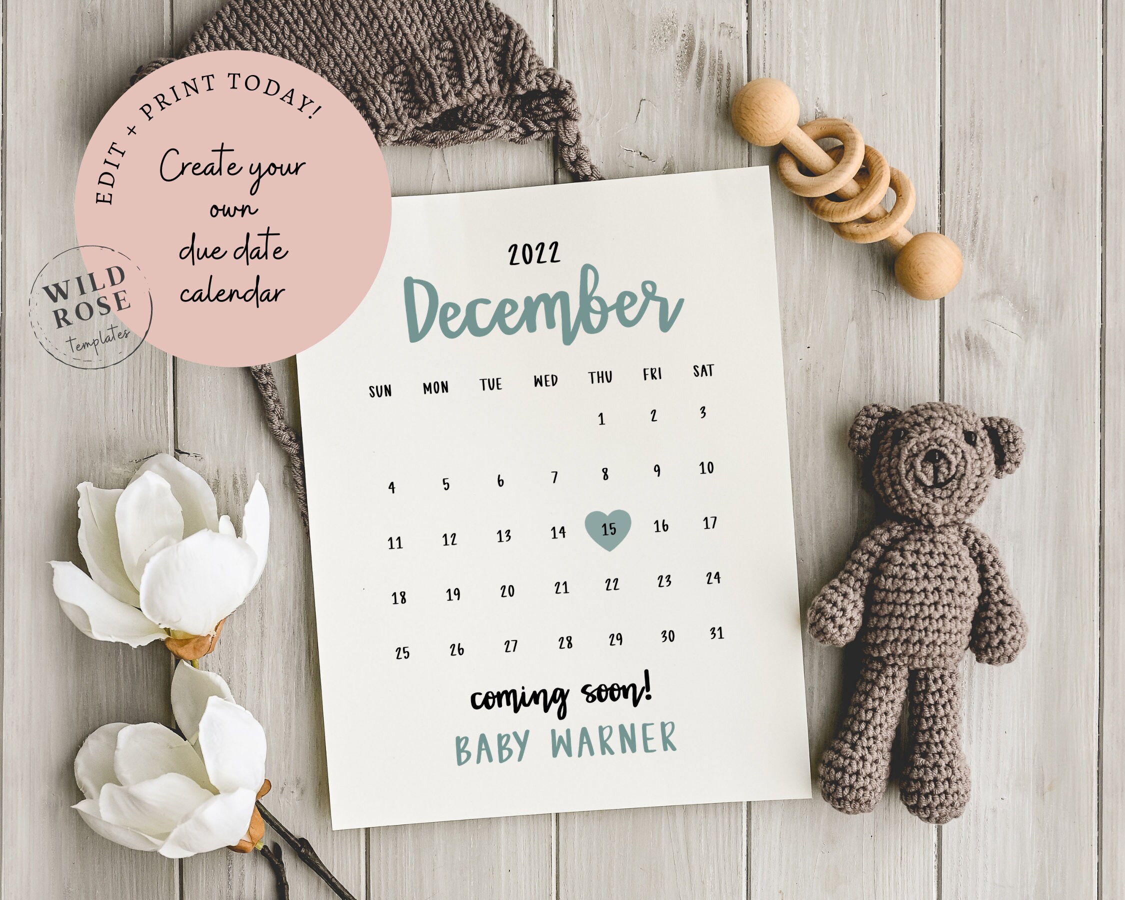 Editable Pregnancy Announcement Calendar December 2022 Etsy