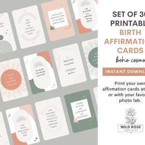 Set of 30 Birth Affirmation Printable Cards | Digital Download | Positive Birth Quotes | Birth Affirmation Digital Download