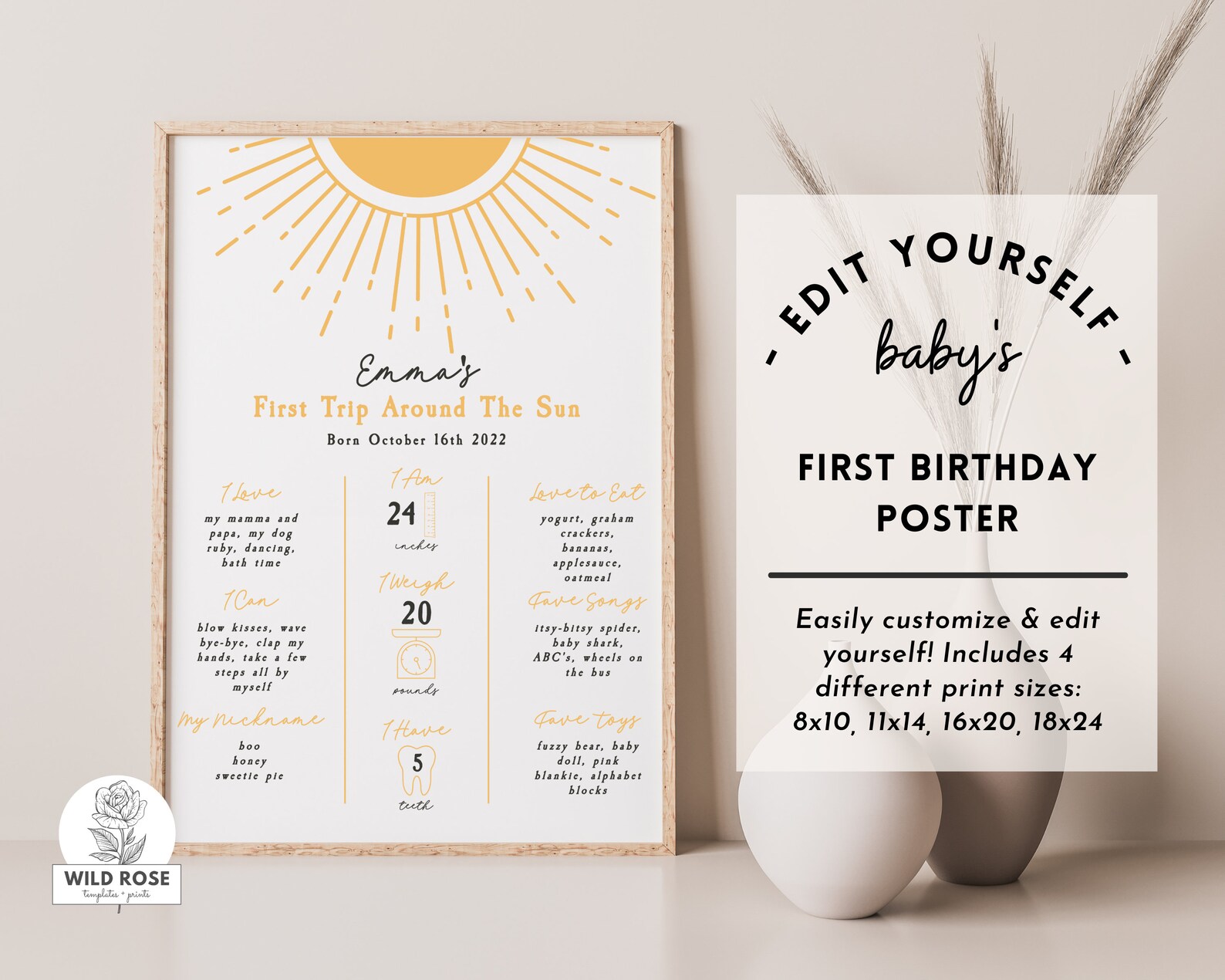 Editable First Year Printable Baby Poster Milestone Poster - Etsy