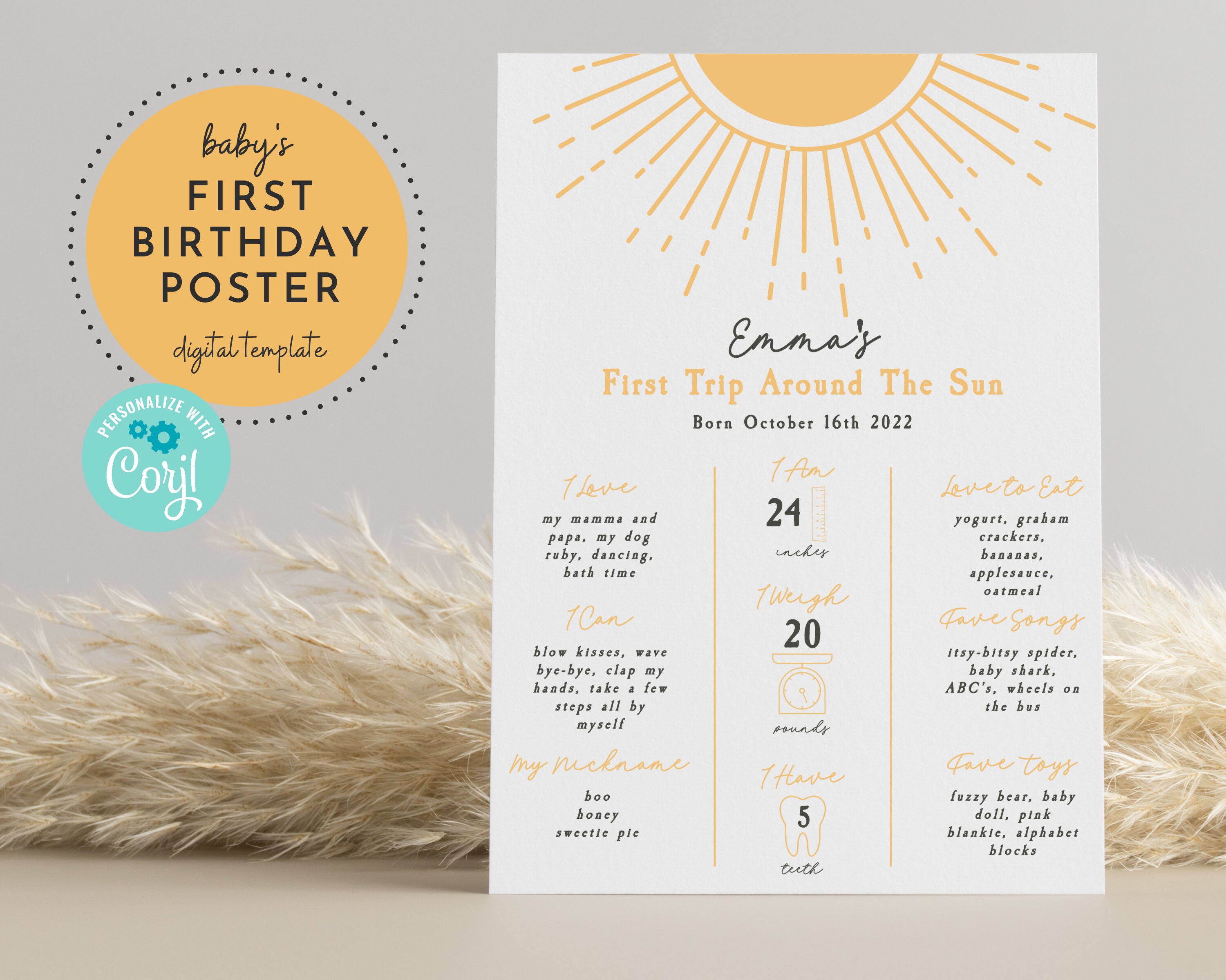 Editable First Year Printable Baby Poster Milestone Poster - Etsy