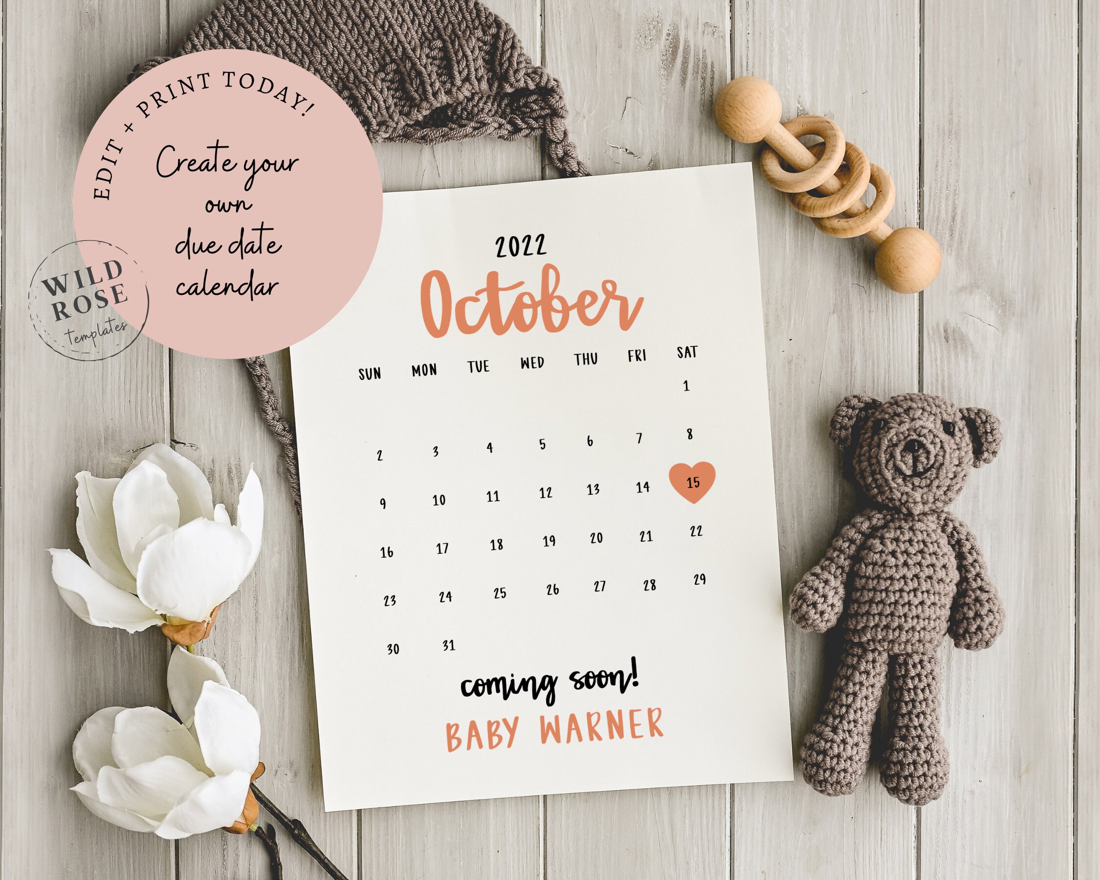 Editable Pregnancy Announcement Calendar October 2022 Etsy Editable Pregnancy Announcement Calendar October 2022 Etsy