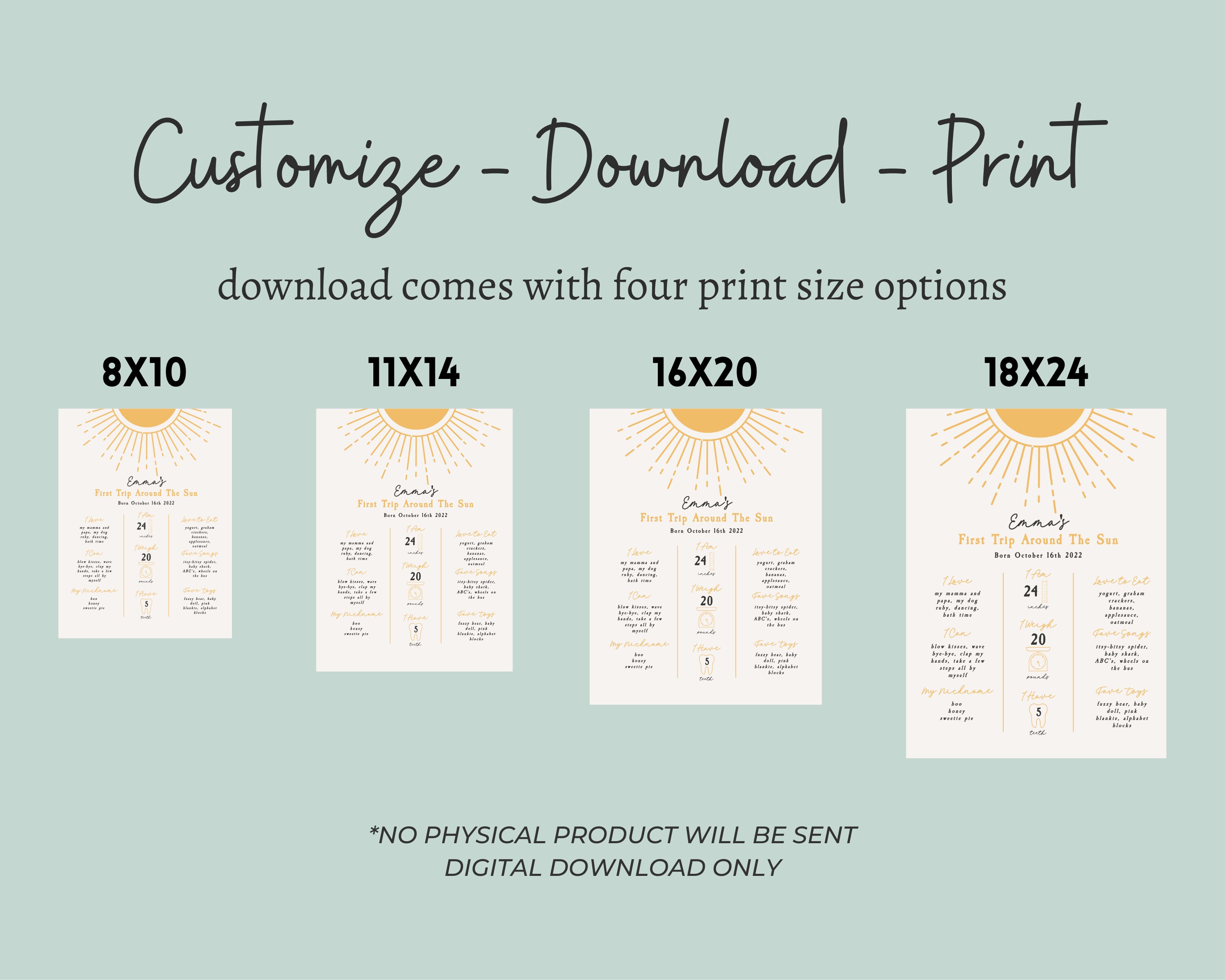 Editable First Year Printable Baby Poster Milestone Poster - Etsy