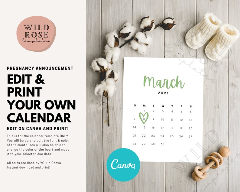 Download Invitations Announcements Gender Reveal Custom Birth Announcement Pregnancy Announcement Calendar Baby Announcement Calendar March 2021 Social Media Editable Paper Party Supplies