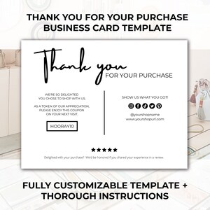 Editable Small Business Thank You For Your Purchase Card Template Customizable