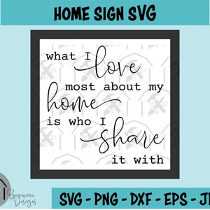 Puede incluir: Un letrero de decoración para el hogar en blanco y negro con el texto "Lo que más amo de mi hogar es con quién lo comparto".