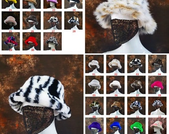 Faux Fur Bucket Hats - Fluffy Colourful Designs - Retro - Vintage - Y2K - Disco - Punk - Winter