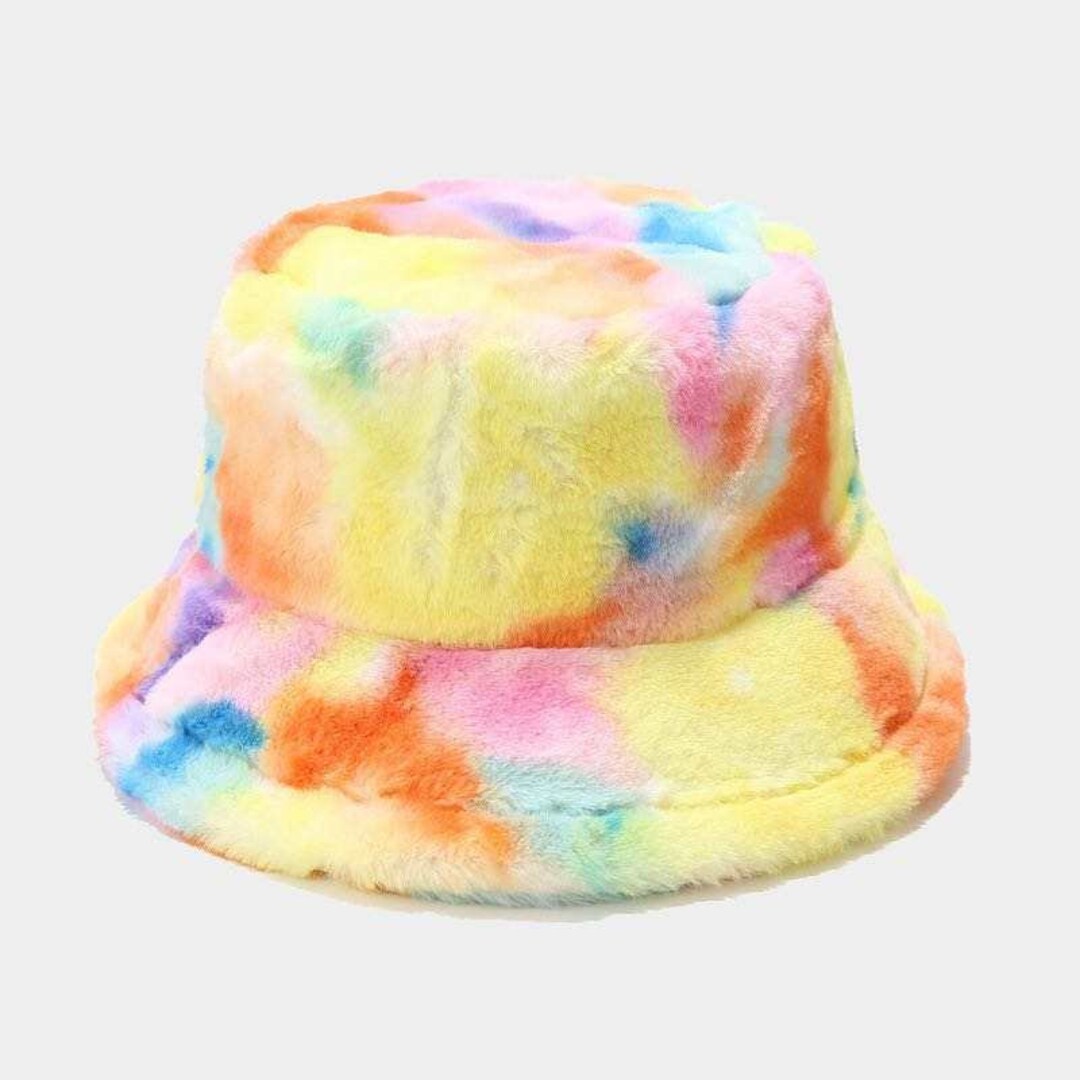 Fluffy Faux Fur Bucket Hat Colourful Rainbow Patterns Etsy