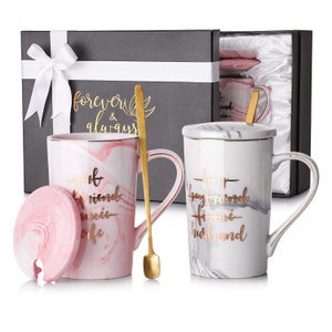 Couple Coffee Mugs, Wedding Gifts for Bride and Groom, Anniversary Gifts for Couple, Engagement Gifts for Bridal Shower 12oz Grey&Pink
