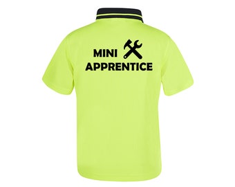 Kids Hi-vis Polo Shirt, Mini Apprentice Tradie Kids HiVis, Dad's Apprentice, Custom name Print