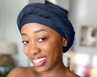 Rosemade 17 Solid Colors Women Head Wrap Hair Scarf Turban Soft Stretch Tie African Hijab Headwear Knit Jersey headwrap (Navy Blue)