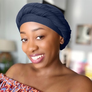 Rosemade 17 Solid Colors Women Head Wrap Hair Scarf Turban Soft Stretch Tie African Hijab Headwear Knit Jersey headwrap (Navy Blue)