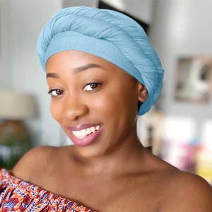 Rosemade 17 Solid Colors Women Head Wrap Hair Scarf Turban Soft Stretch Tie African Hijab Headwear Knit Jersey headwrap (Sky blue)