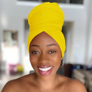 Rosemade 17 Solid Colors Women Head Wrap Hair Scarf Turban Soft Stretch Tie African Hijab Headwear Knit Jersey headwrap (Yellow)