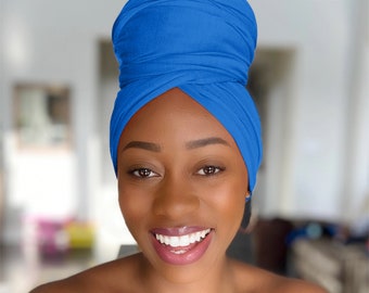 Rosemade 17 Solid Colors Women Head Wrap Hair Scarf Turban Soft Stretch Tie African Hijab Headwear Knit Jersey headwrap (Royal blue)