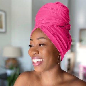 Rosemade 17 Solid Colors Women Head Wrap Hair Scarf Turban Soft Stretch Tie African Hijab Headwear Knit Jersey headwrap (Hot Pink)