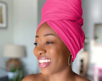 Rosemade 17 Solid Colors Women Head Wrap Hair Scarf Turban Soft Stretch Tie African Hijab Headwear Knit Jersey headwrap (Hot Pink)