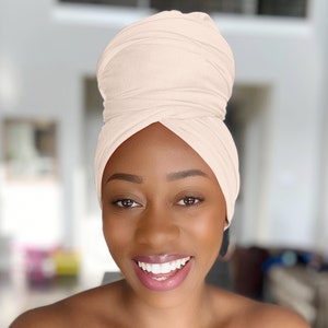Rosemade 17 Solid Colors Women Head Wrap Hair Scarf Turban Soft Stretch Tie African Hijab Headwear Knit Jersey headwrap (Beige)
