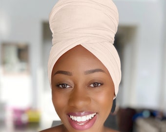 Rosemade 17 Solid Colors Women Head Wrap Hair Scarf Turban Soft Stretch Tie African Hijab Headwear Knit Jersey headwrap (Beige)