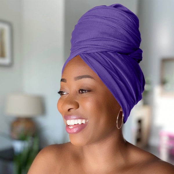 Rosemade 17 Solid Colors Women Head Wrap Hair Scarf Turban Soft Stretch Tie African Hijab Headwear Knit Jersey headwrap (Dark Purple)