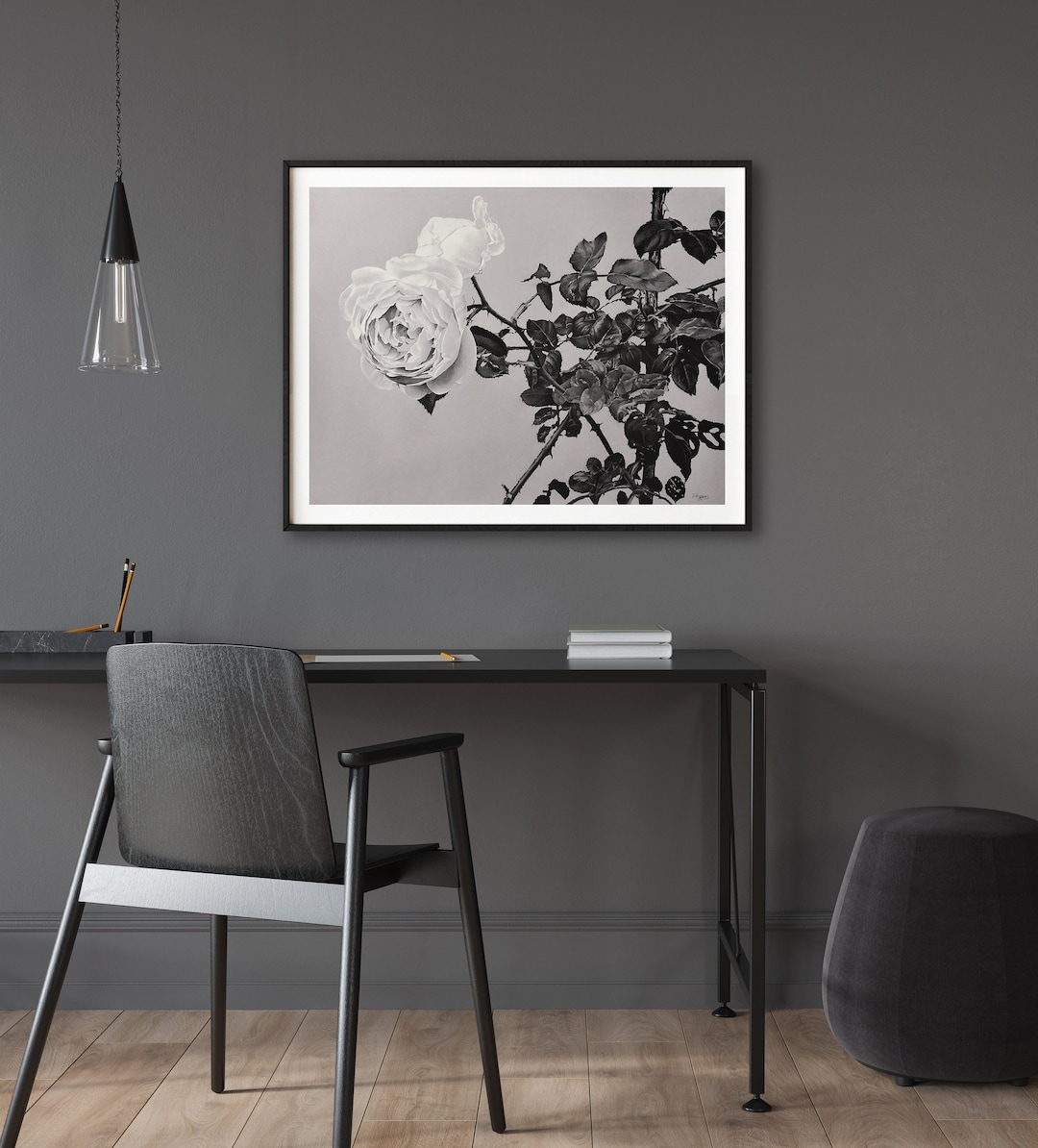 Original Large Pencil Drawing. Photorealistic Drawing. Black and White