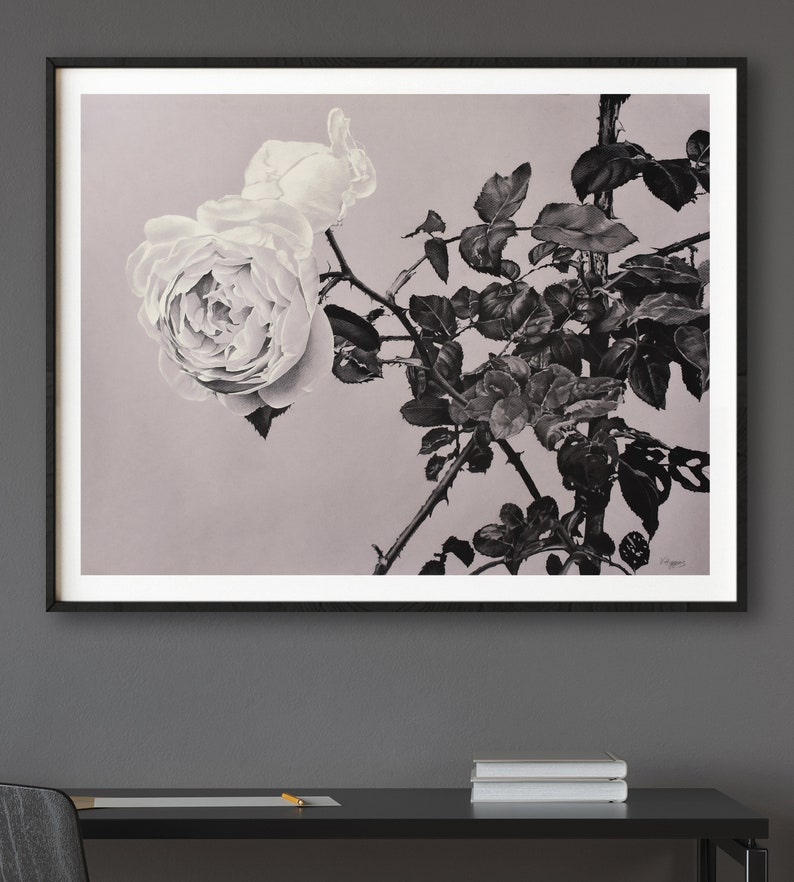 Original Large Pencil Drawing. Photorealistic Drawing. Black and White