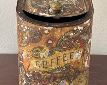 Large Antique Art Nouveau  10" Coffee Tin w/ Free Shipping