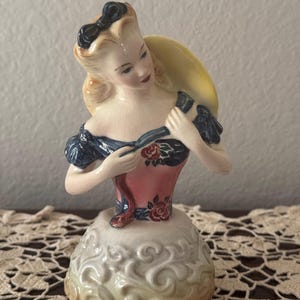 Vintage 6&quot; Goldscheider Porcelain Woman Head Bust Figurine w/ Yellow Hat- Shipping Included