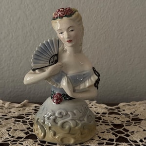 Vintage 6&quot; Goldscheider Porcelain Woman Head Bust Figurine w/ Fan- Shipping Included