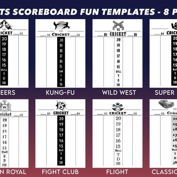 UPDATED! Darts Scoreboard Templates - 8 Pack of Printable Designs