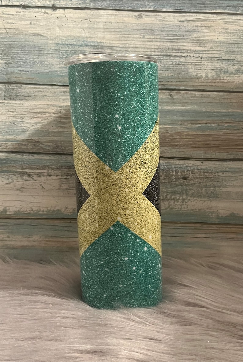 Jamaican Flag Glitter Tumbler, Jamacia, Caribbean, Glitter, Flags