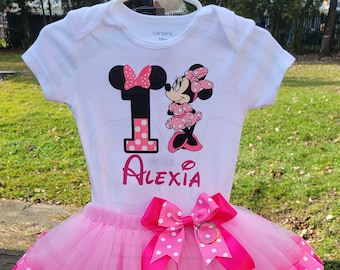 Tenue d'anniversaire inspirée de Minnie mouse, chemise d'anniversaire Minnie mouse, ensemble de tutu minnie