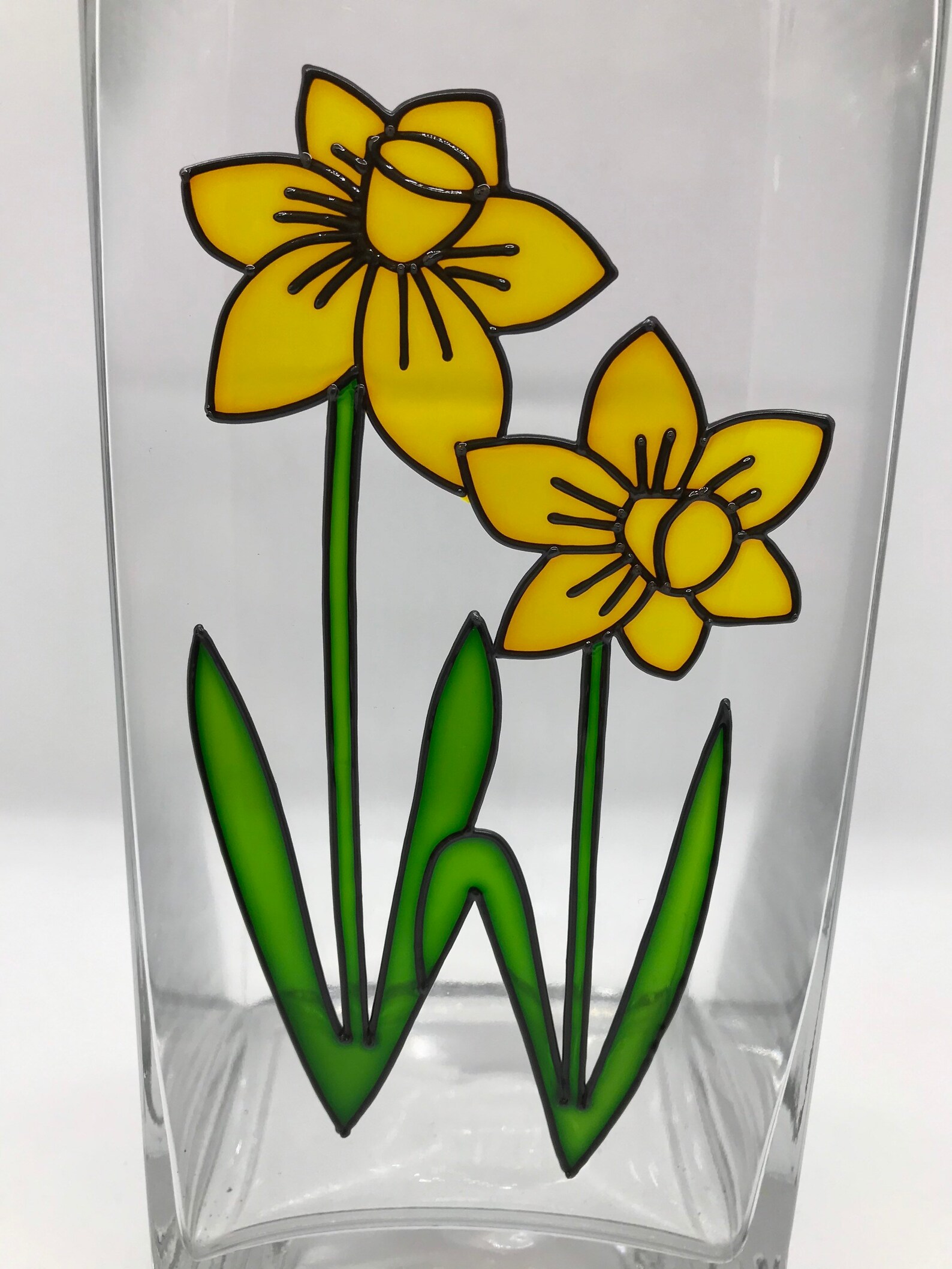 A hand painted glass vase with daffodils perfect gift spring Etsy